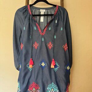 Tommy Bahama Embroidered V Neck Chambray Dress Size XS